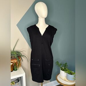 Cynthia Steffe Black Utility Mini Dress Y2K Cap Sleeve Mod Pockets Stretch 10